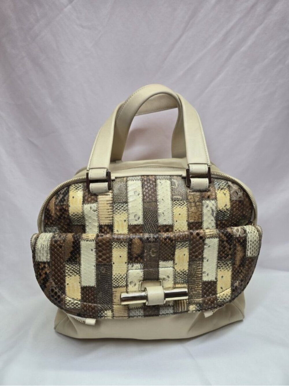 Jimmy Choo Justine Patchwork Python Leather Satchel Purse Mob Wife Old Money